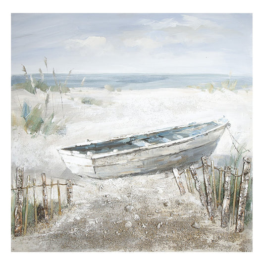Holz/Leinen Bild Gemälde "Boot am Strand"