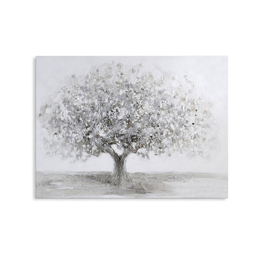 Bild "Big Tree" weiß/grau/silber 90x70cm