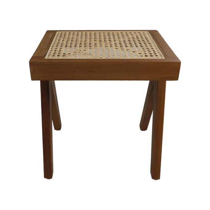 Dekorativer Hocker – 42 x 32 x 45 – Natur – Teak/Rattan