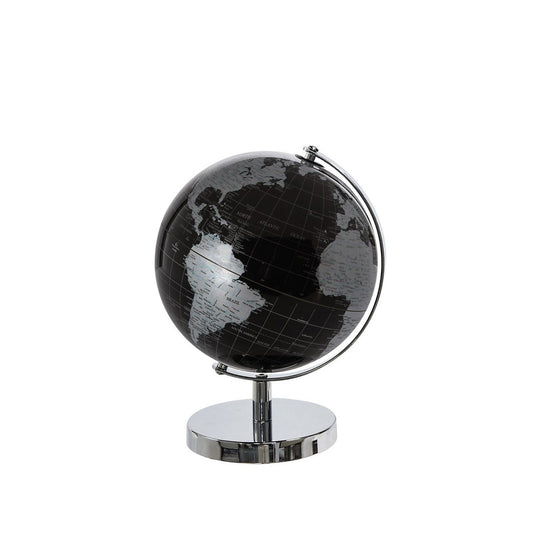 Metall/Kunststoff Globus "World" schwarz/silber D.20cm