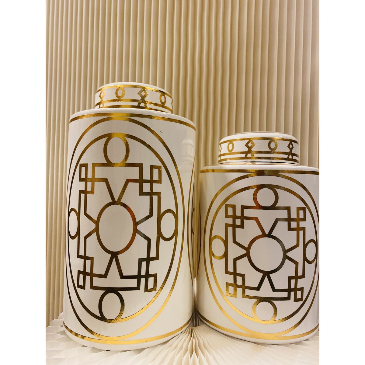 Ceramics Big 9998-14 Abstraktes Keramikglas mit Deckel in Weiß und Gold